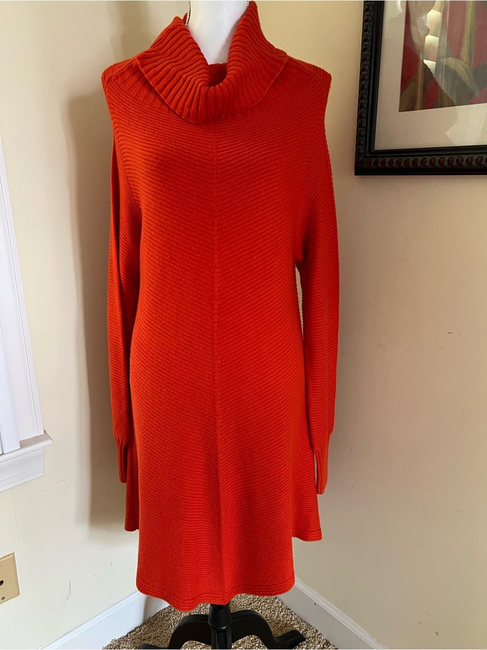 🍁Renuar Bright Orange Ribbed Cowl Neck Tunic